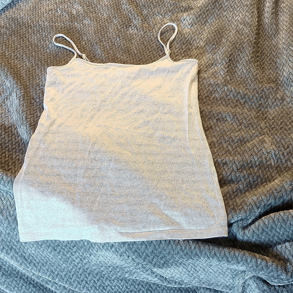 LOFT  (Ann Taylor) XS white and glitter silver striped adjustable strap cami